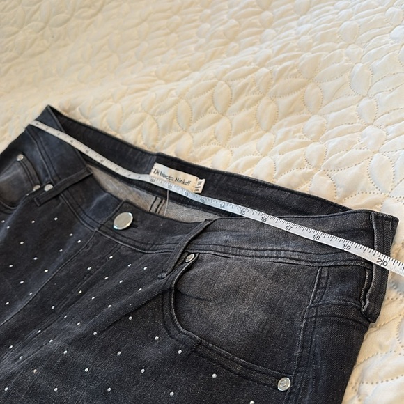 Rebecca Minkoff Jeans Women 18W Crystal Embellished Straight Stretch Faded Black - Picture 10 of 13